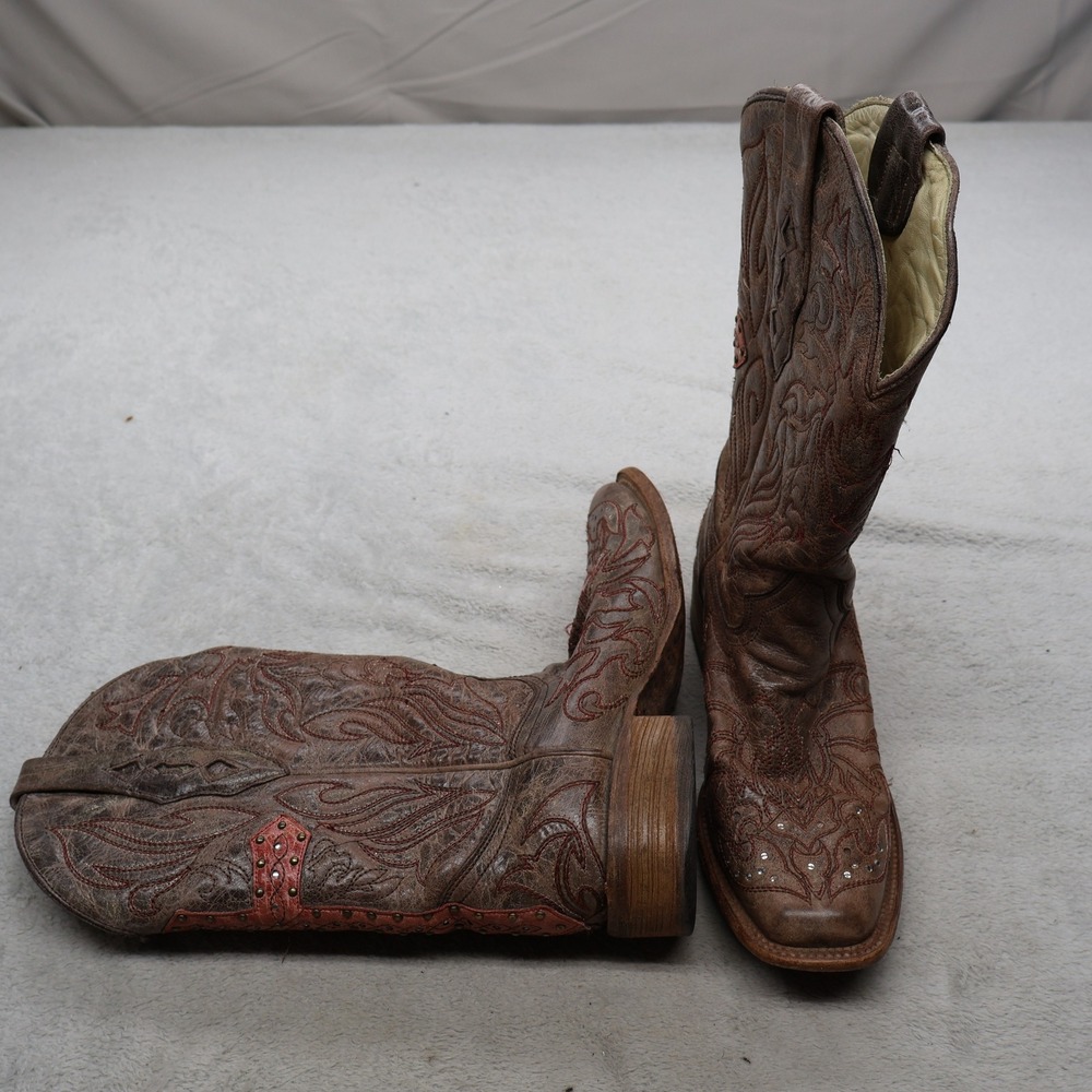 Corral Mens 7.5M Western Boots Brown Leather Embroidered‎ Rodeo Cowboy Pull On